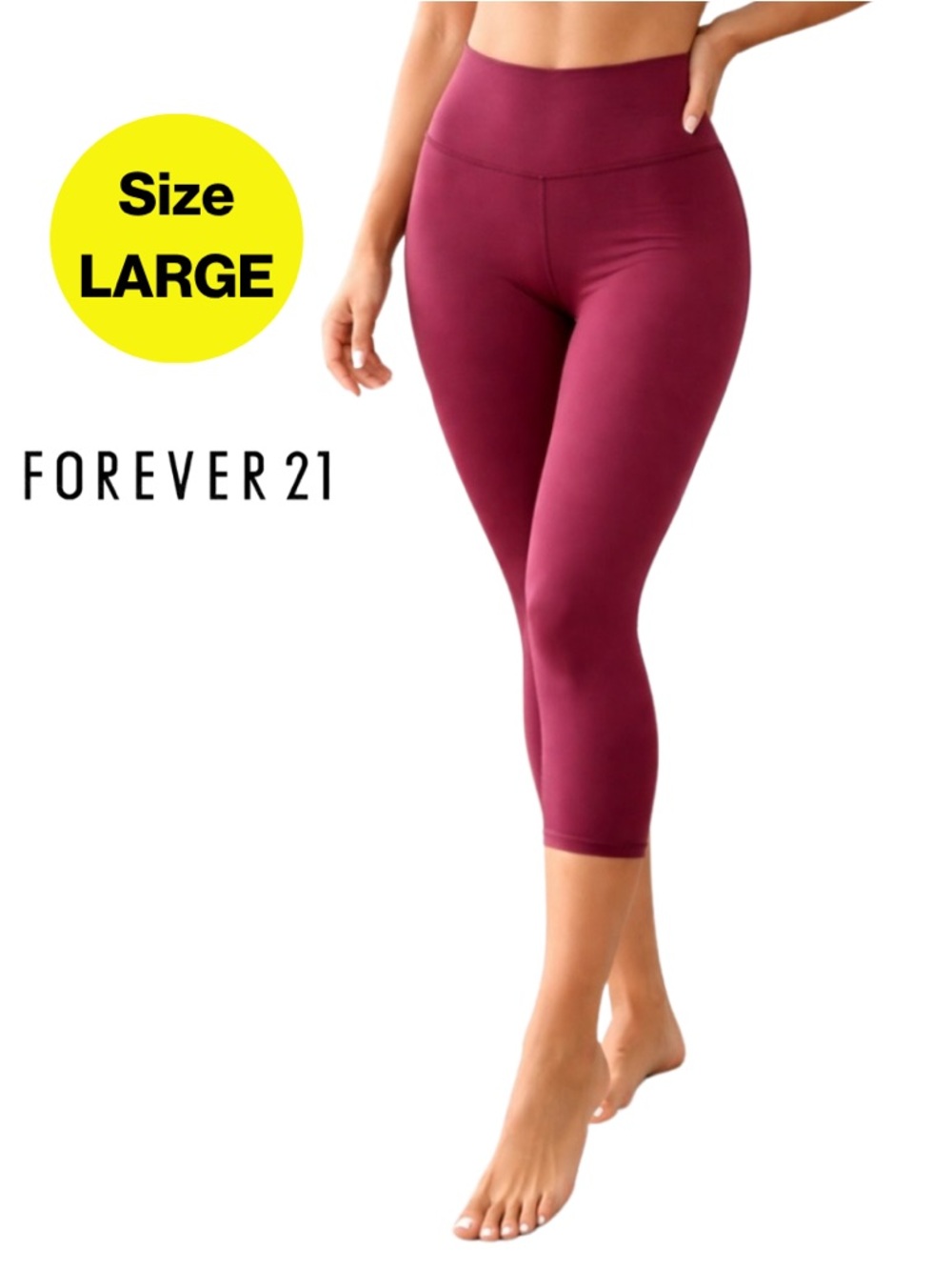2/for $20 🪩 F21 High-Waist Burgundy Active Athleisure Leggings (Women’s Large)
